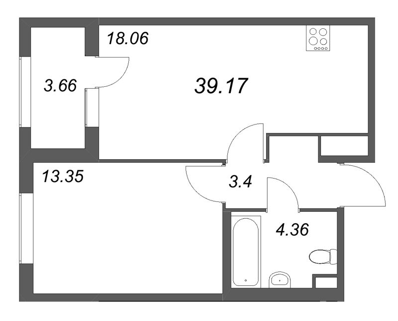 2 ккв (Евро) 39,2 м²