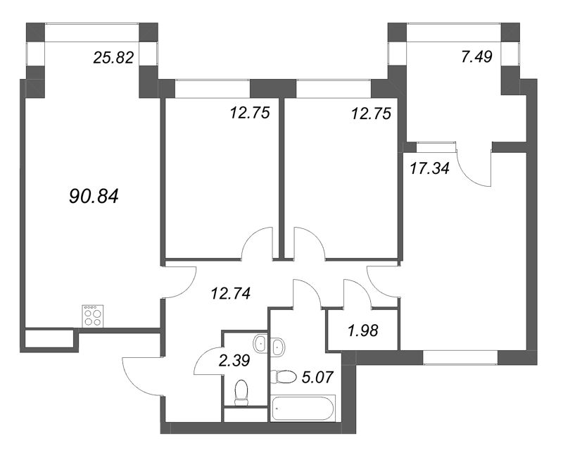 4 ккв (Евро) 90,8 м²