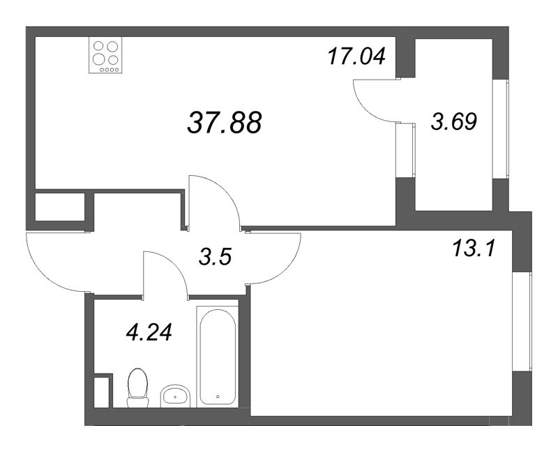 2 ккв (Евро) 37,9 м²