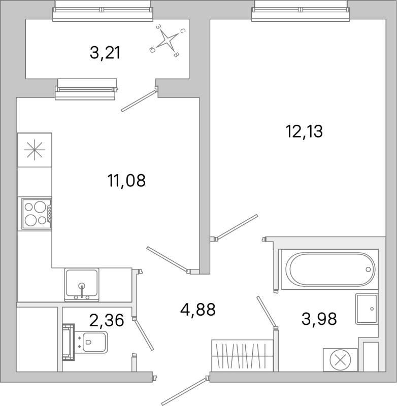 1 ккв 34,4 м²