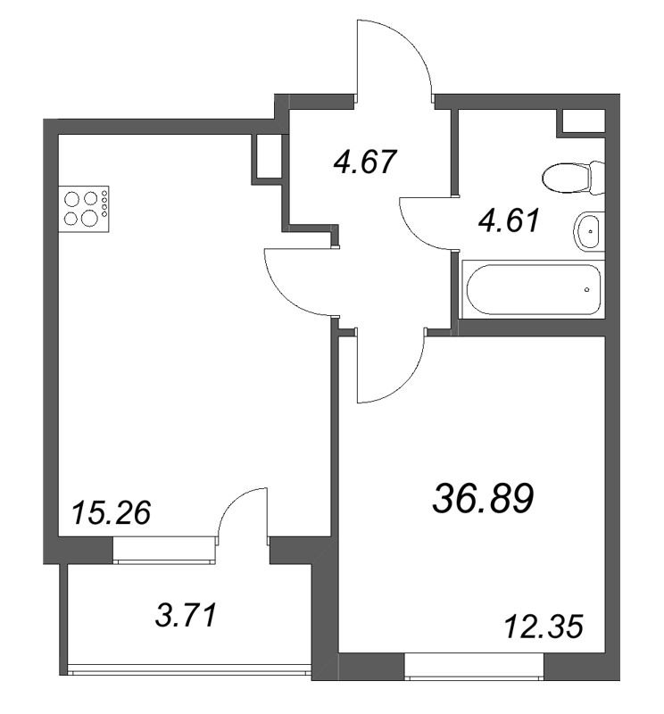 2 ккв (Евро) 36,9 м²