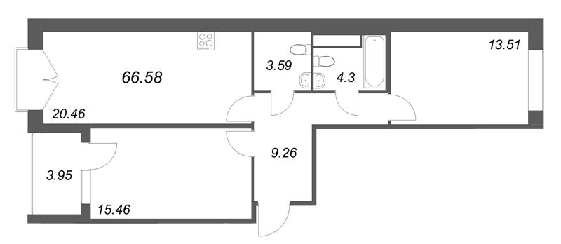 3 ккв (Евро) 66,6 м²