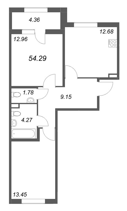 2 ккв 54,3 м²