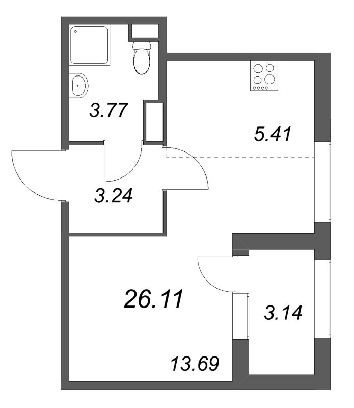 Студия 26,1 м²