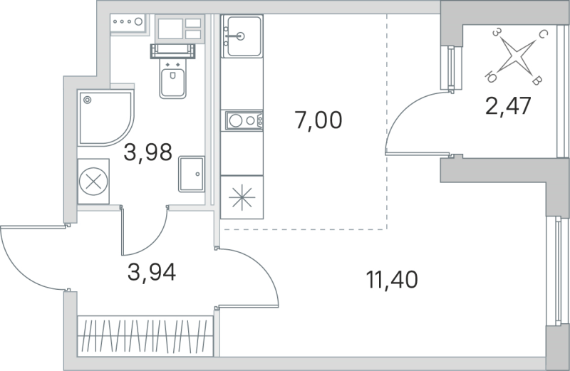 Студия 26,3 м²