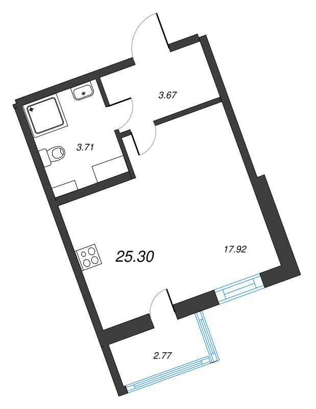 Студия 25,3 м²
