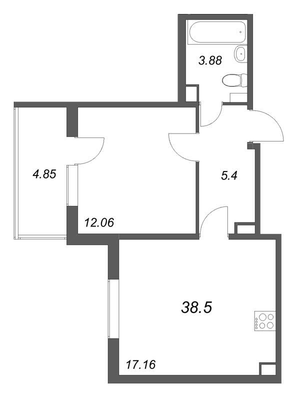 2 ккв (Евро) 38,5 м²