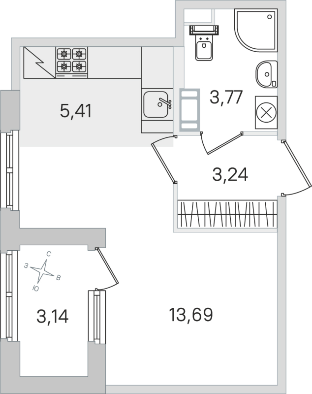 Студия 26,1 м²