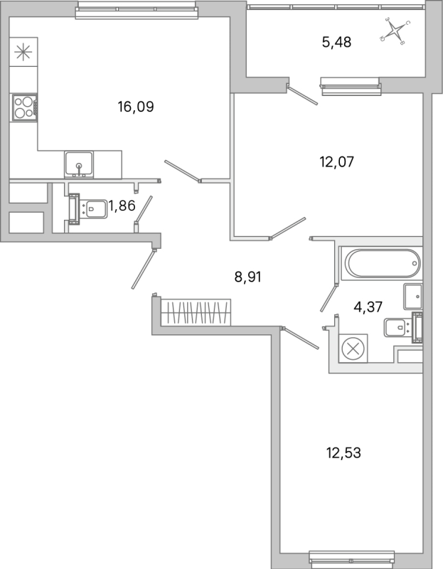 3 ккв (Евро) 55,8 м²