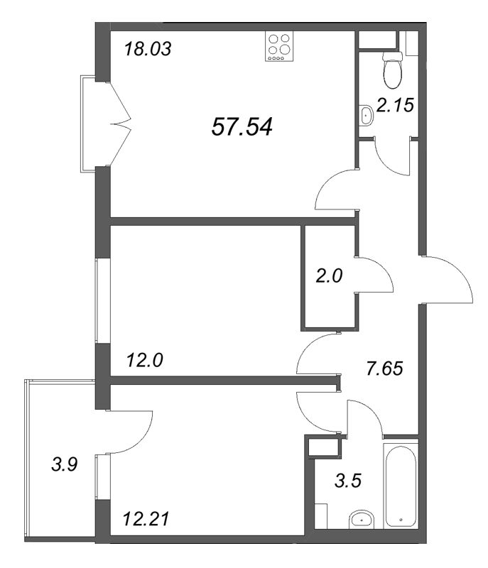 3 ккв (Евро) 57,5 м²