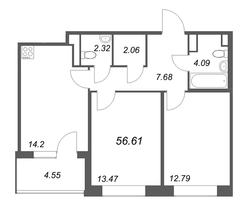 2 ккв 56,6 м²