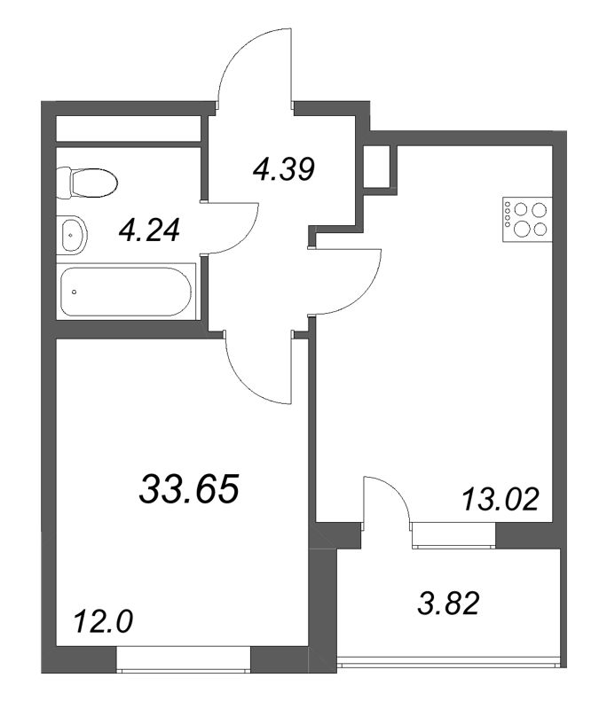 1 ккв 33,7 м²