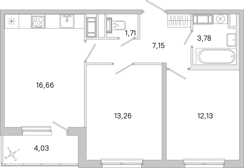 3 ккв (Евро) 54,7 м²