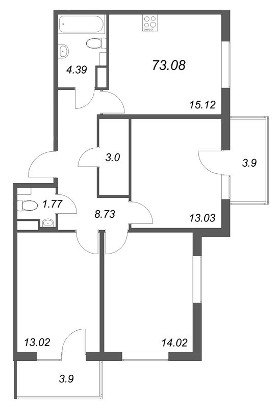 4 ккв (Евро) 73,1 м²