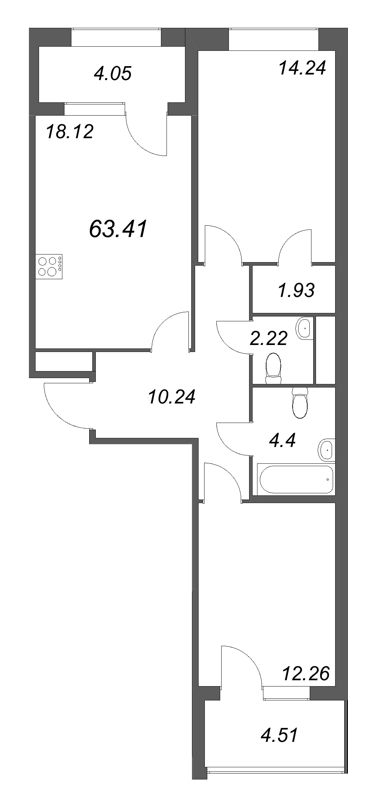 3 ккв (Евро) 63,4 м²