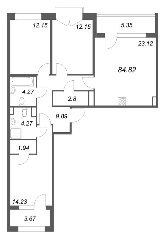 4 ккв (Евро) 84,8 м²