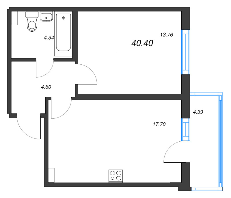 2 ккв (Евро) 40,4 м²