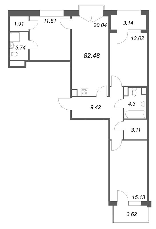 4 ккв (Евро) 82,5 м²