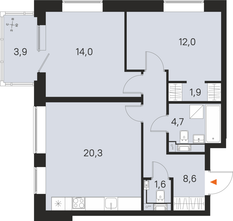 3 ккв (Евро) 63,1 м²