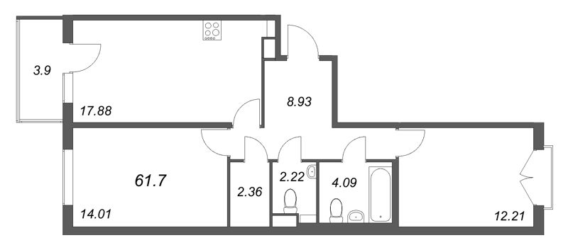 3 ккв (Евро) 61,7 м²
