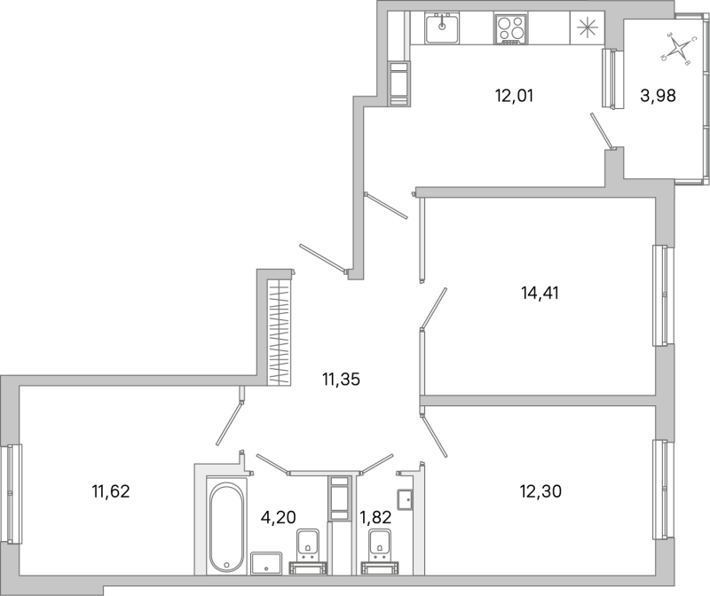 3 ккв 67,7 м²