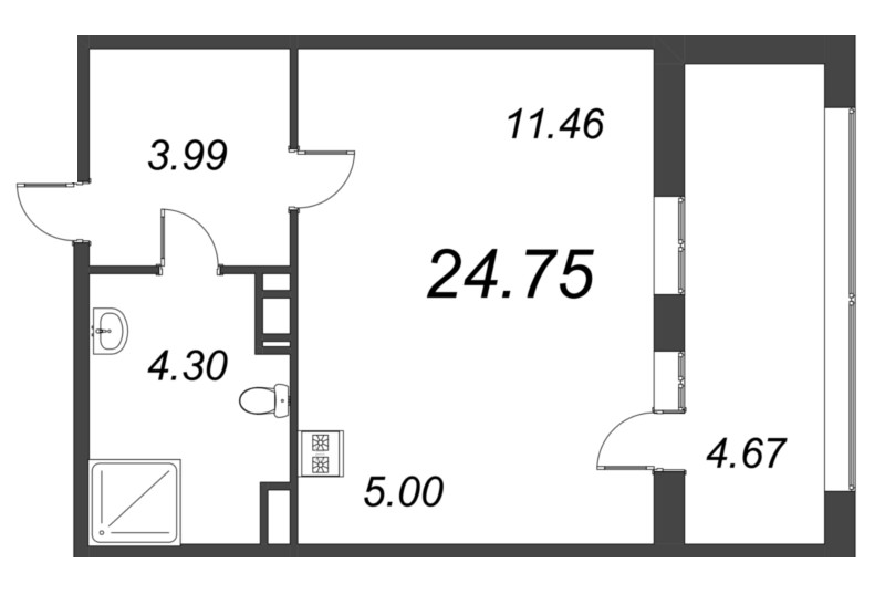 Студия 24,8 м²