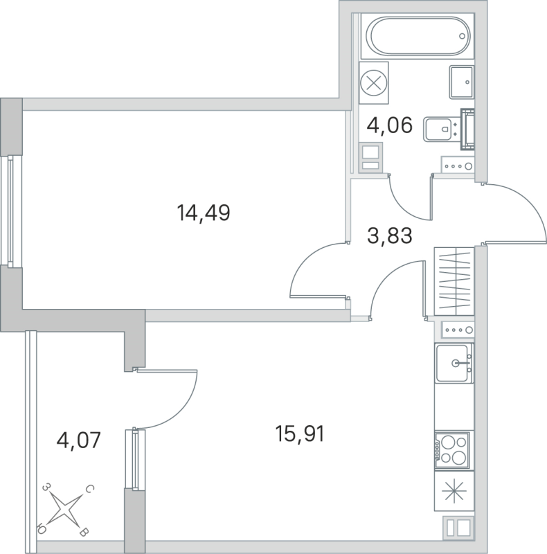 2 ккв (Евро) 38,3 м²