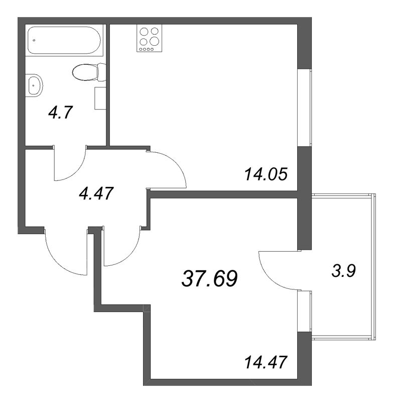 1 ккв 37,7 м²