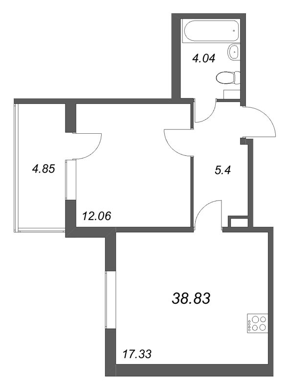 2 ккв (Евро) 38,8 м²