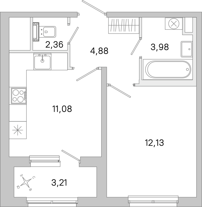 1 ккв 34,4 м²