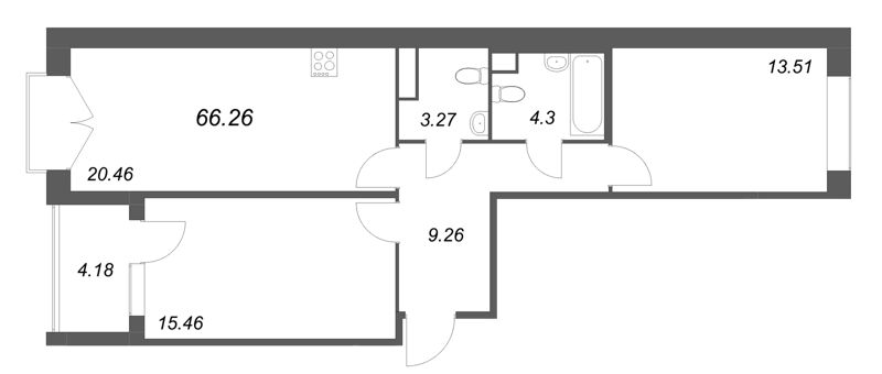 3 ккв (Евро) 66,3 м²