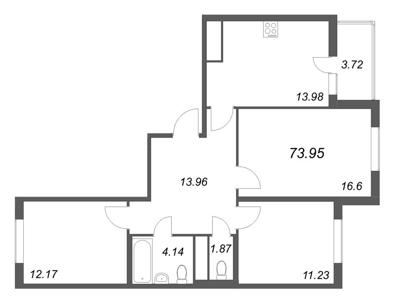 3 ккв 74 м²