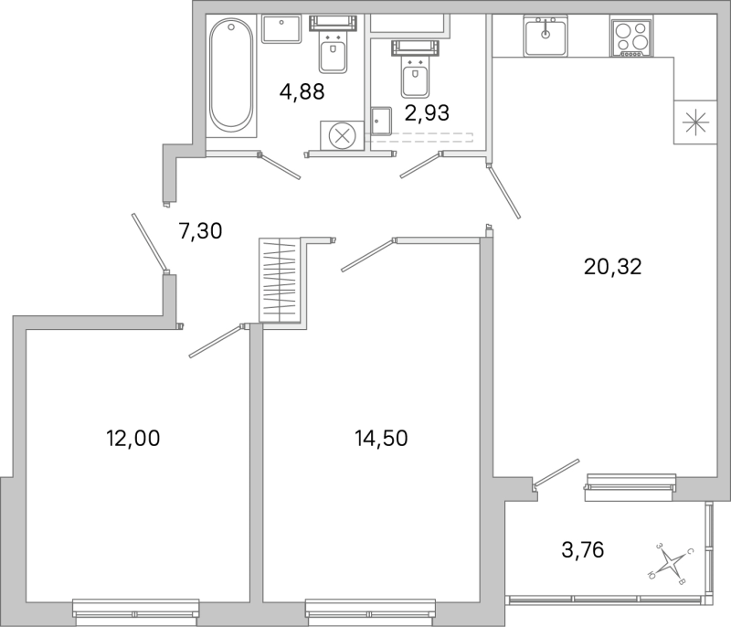 3 ккв (Евро) 61,9 м²