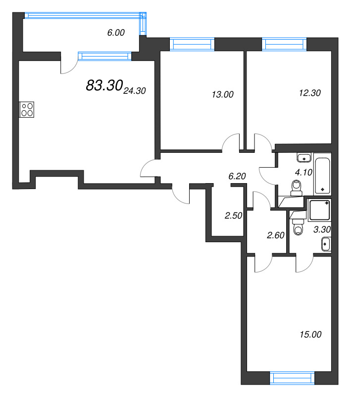 4 ккв (Евро) 83,3 м²