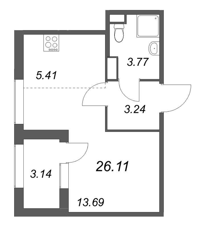 Студия 26,1 м²
