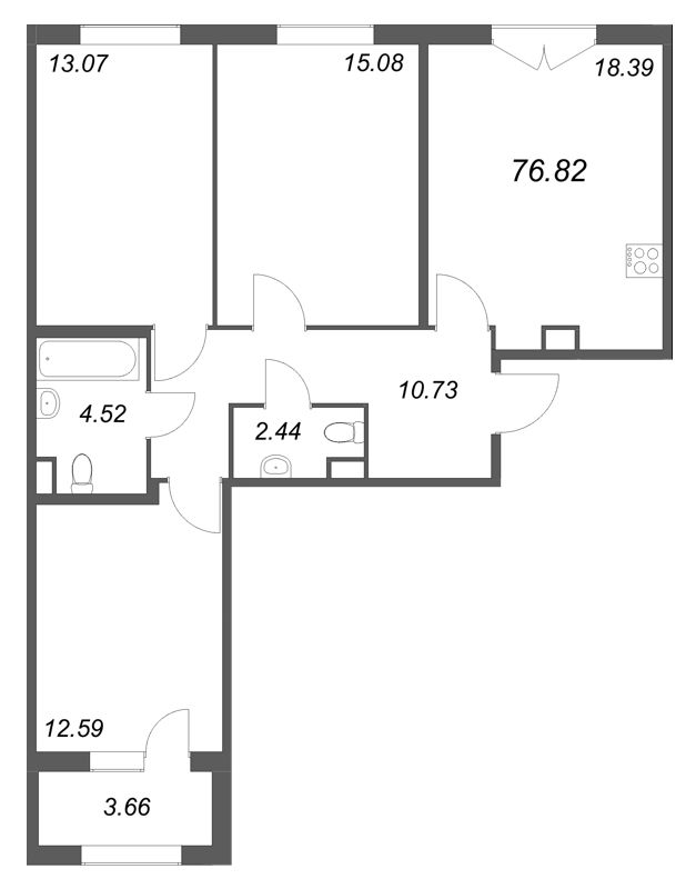 4 ккв (Евро) 76,8 м²