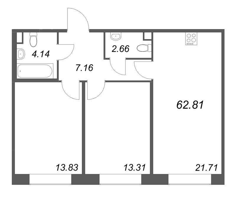3 ккв (Евро) 62,8 м²