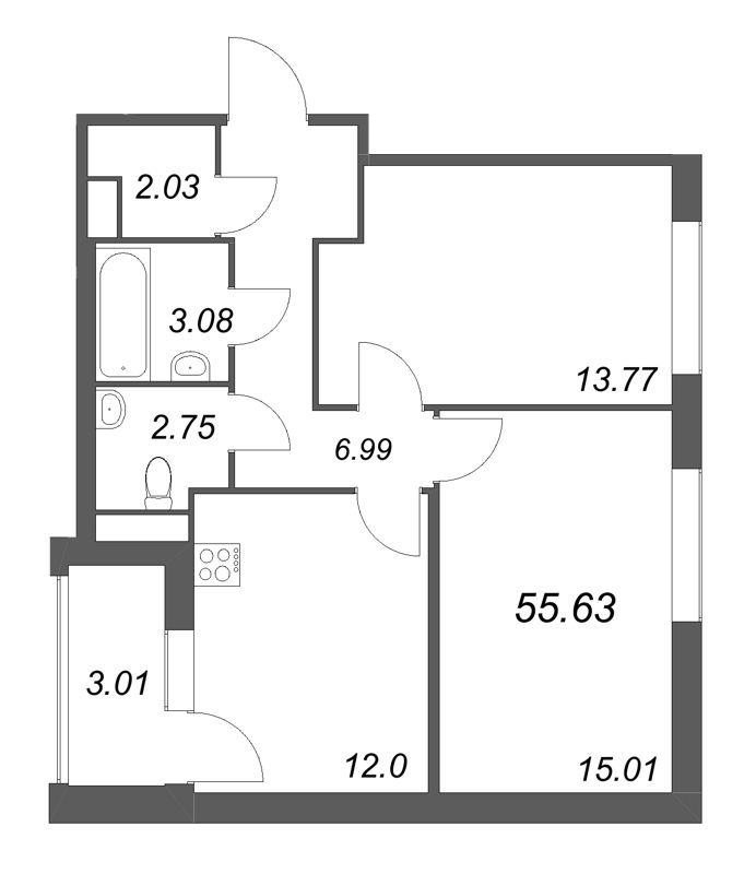 2 ккв 55,6 м²