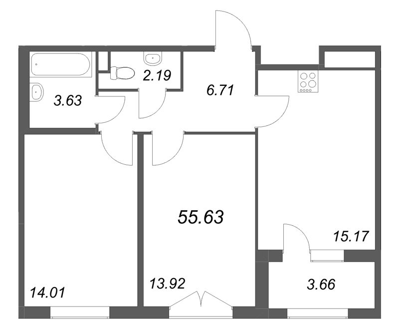 3 ккв (Евро) 55,6 м²