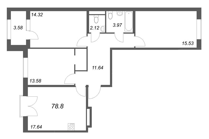 4 ккв (Евро) 78,8 м²