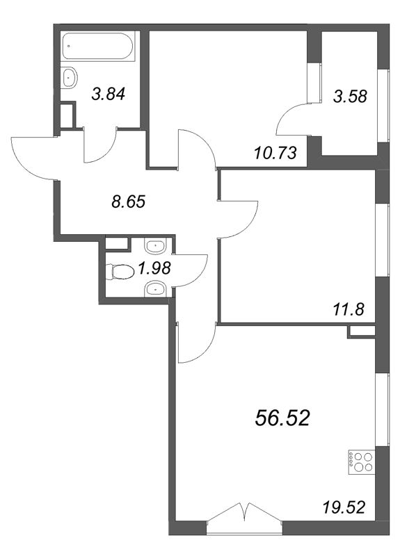 3 ккв (Евро) 56,5 м²