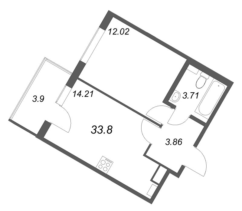 1 ккв 33,8 м²