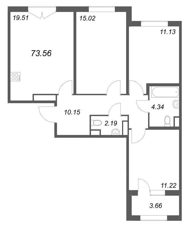 4 ккв (Евро) 73,6 м²