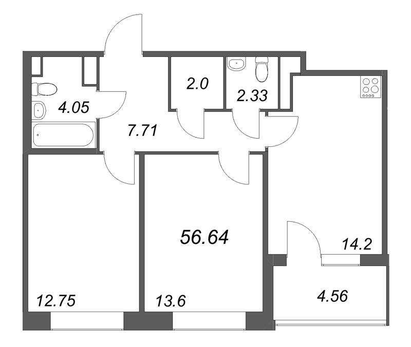 2 ккв 56,6 м²
