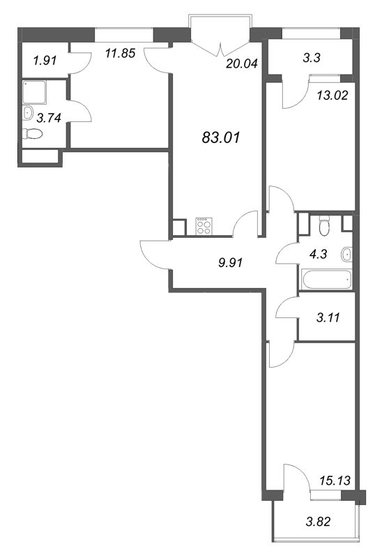 4 ккв (Евро) 83 м²