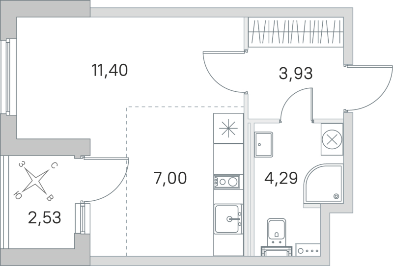 Студия 26,6 м²