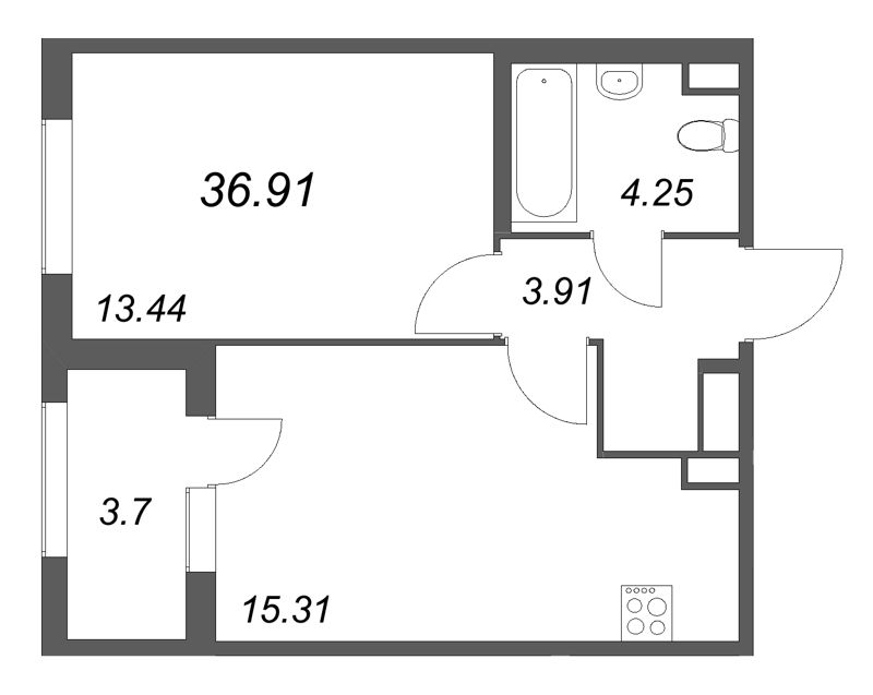 2 ккв (Евро) 36,9 м²