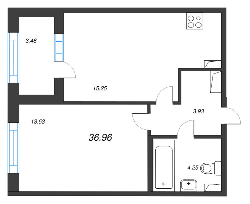 2 ккв (Евро) 37 м²
