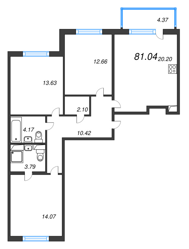4 ккв (Евро) 81 м²
