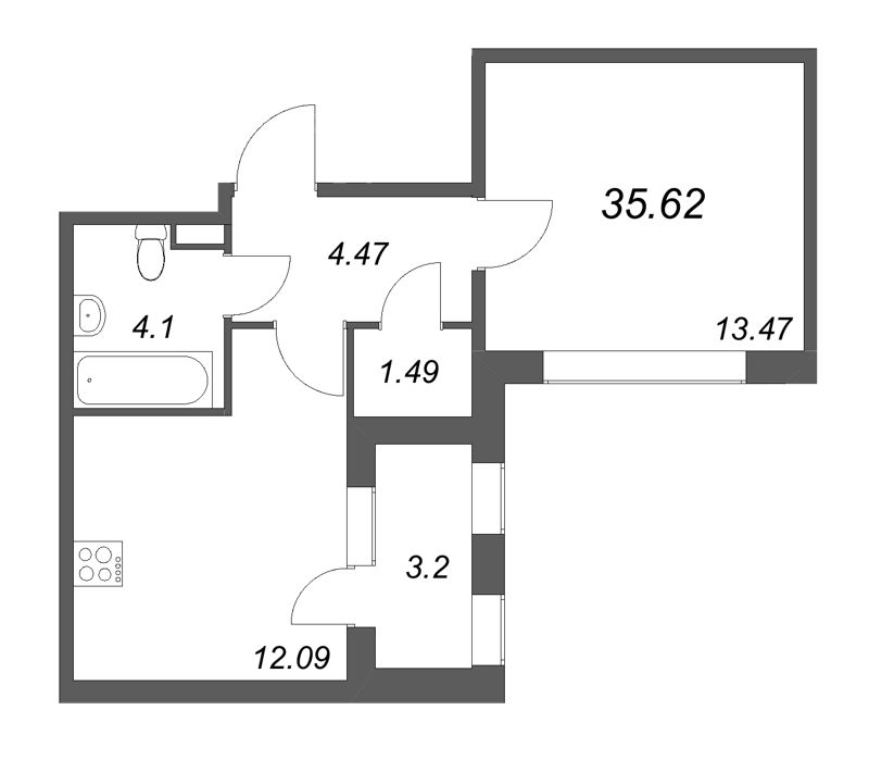 1 ккв 35,6 м²